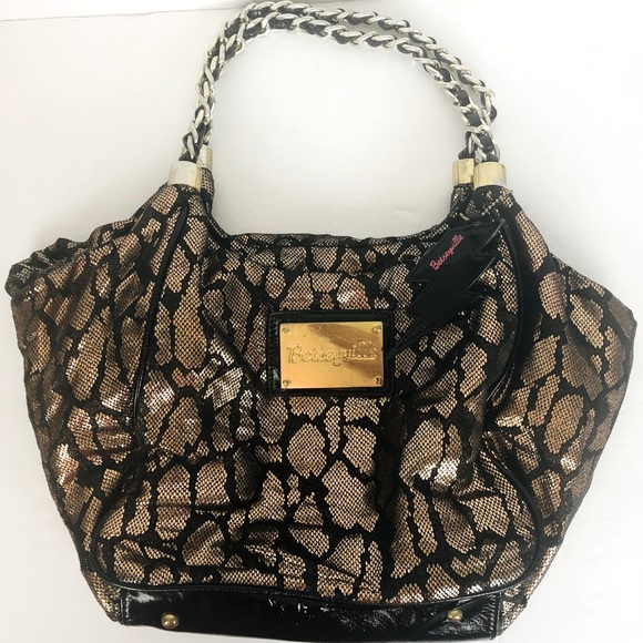 Betsy Johnson Gold & Black Snake Skin Hobo Purse - Picture 1 of 9